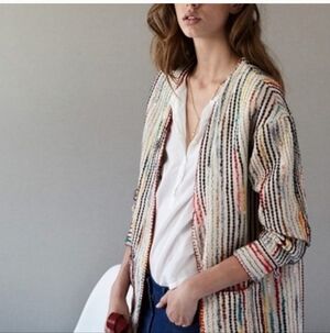 Hoss Intropia Woven Multicolor Striped Open Cardigan